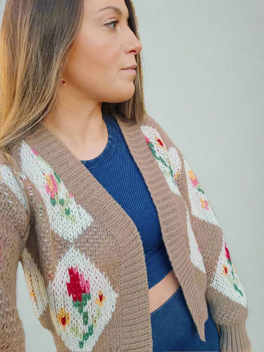 Romantic Bouquet Cropped Vintage Floral Cardigan