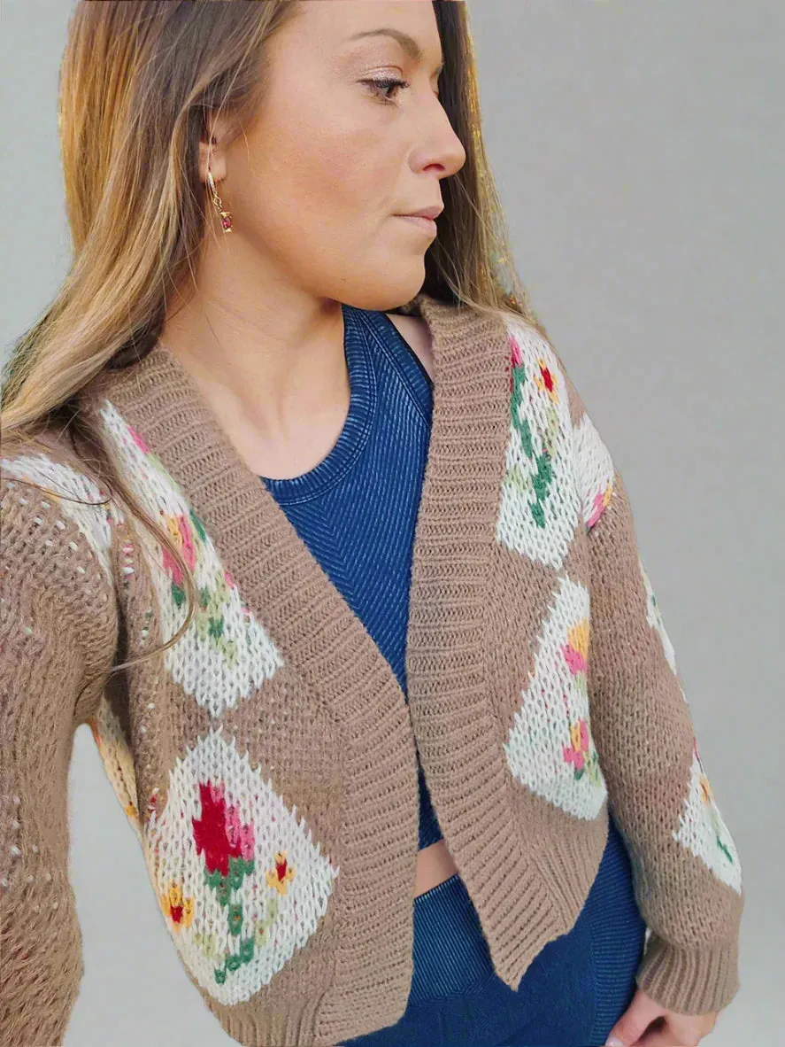 Romantic Bouquet Cropped Vintage Floral Cardigan