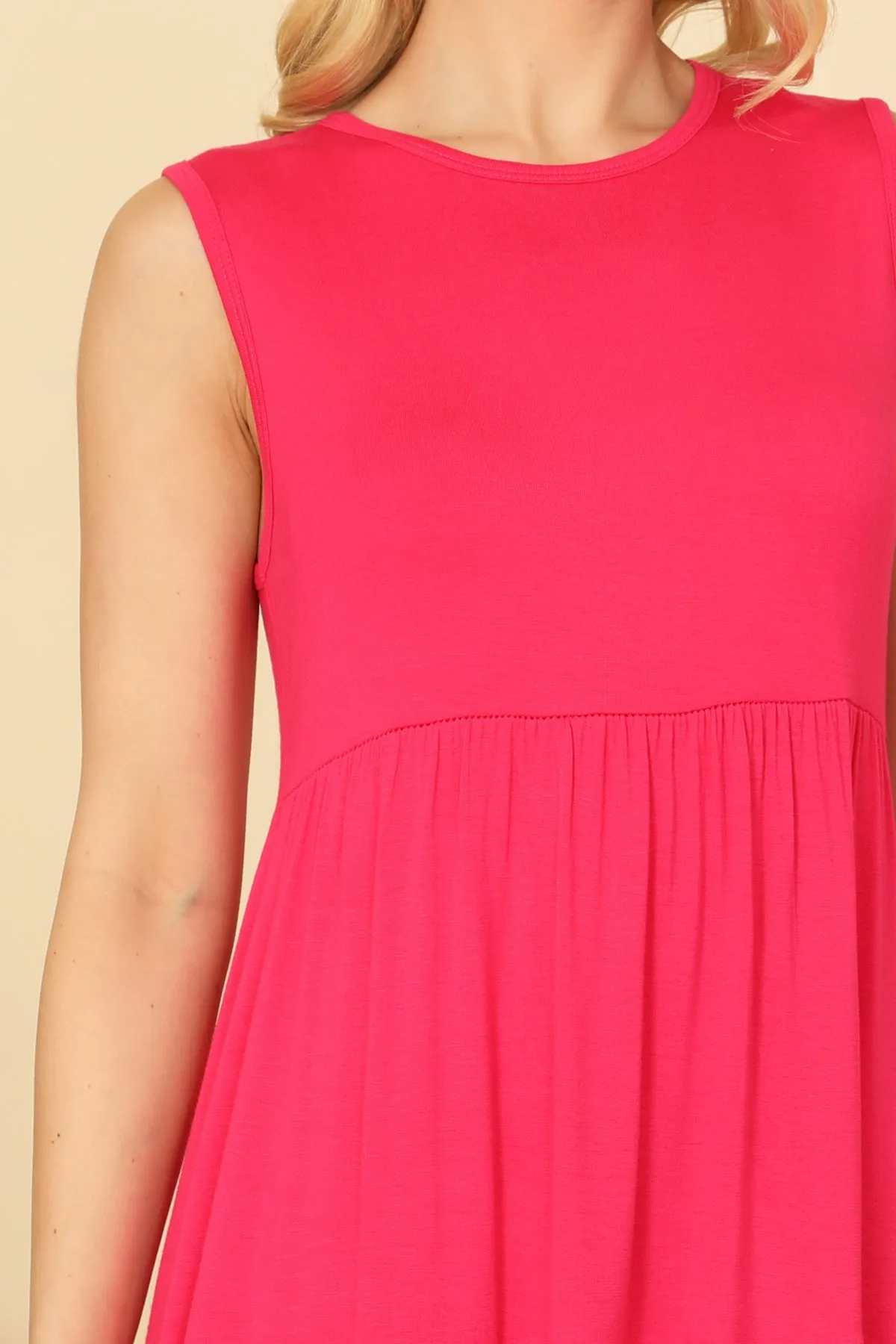 ROUND NECK SLEEVELESS TIERED SOLID DRESS