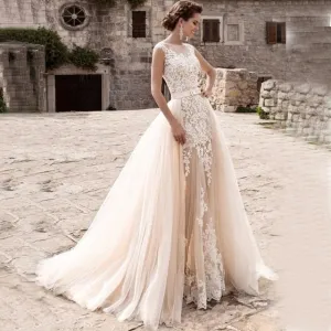 Roycebridal Long Mermaid Lace Wedding Dresses 2021 with Tulle Detachable Train for Bride vestido de noiva Ball Gown