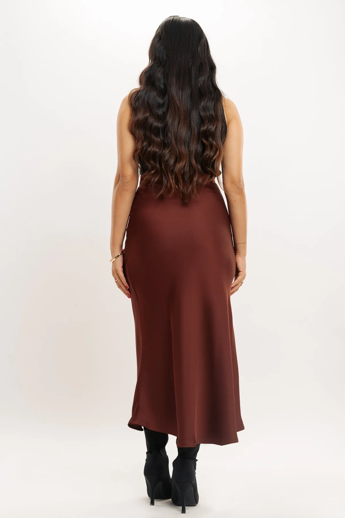Rust Brown Satin Long Skirt