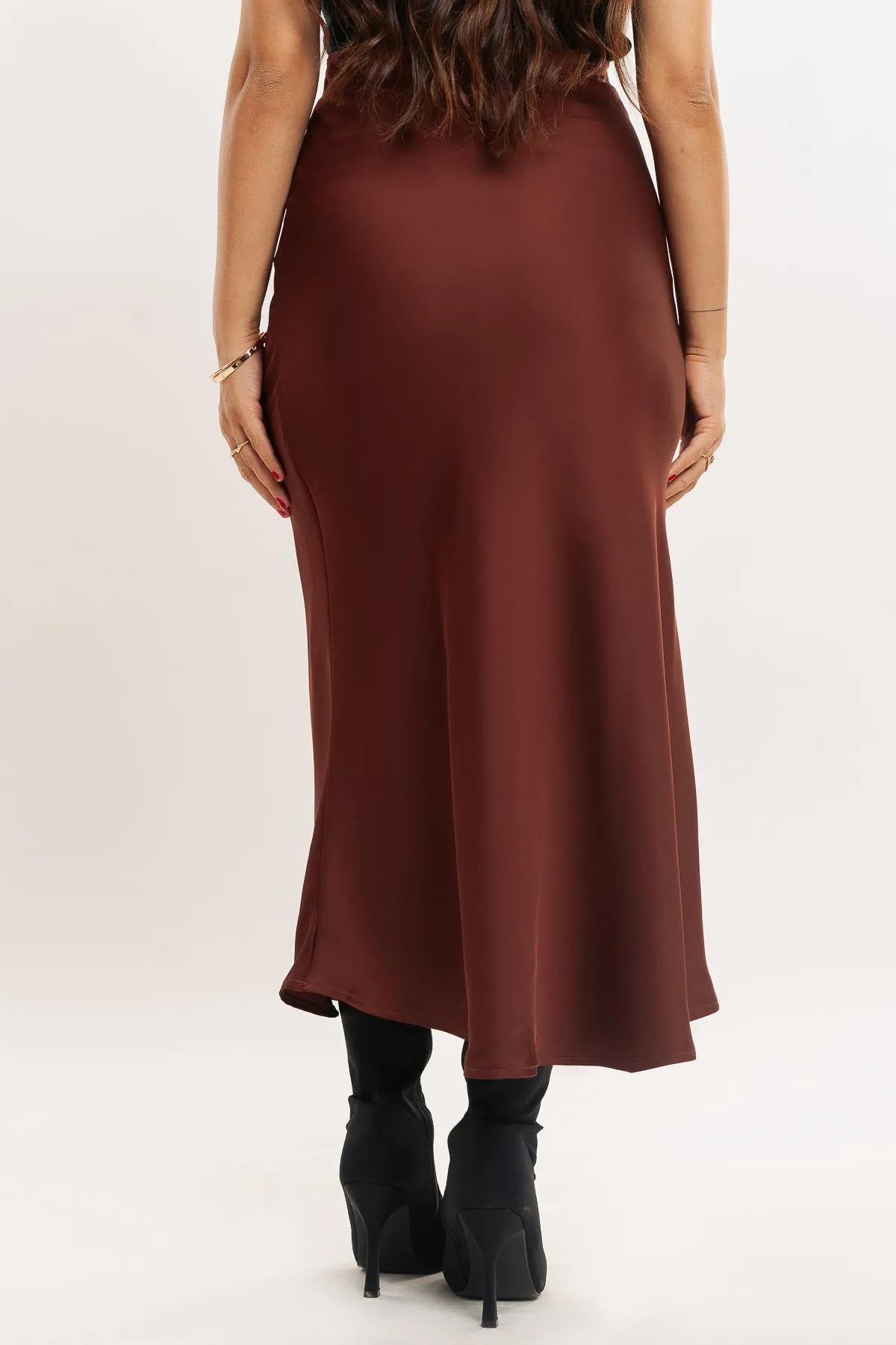 Rust Brown Satin Long Skirt