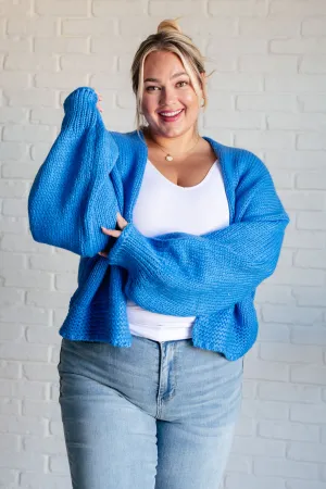 Salem Open Front Cardigan – Balloon Sleeve Sweater in Blue