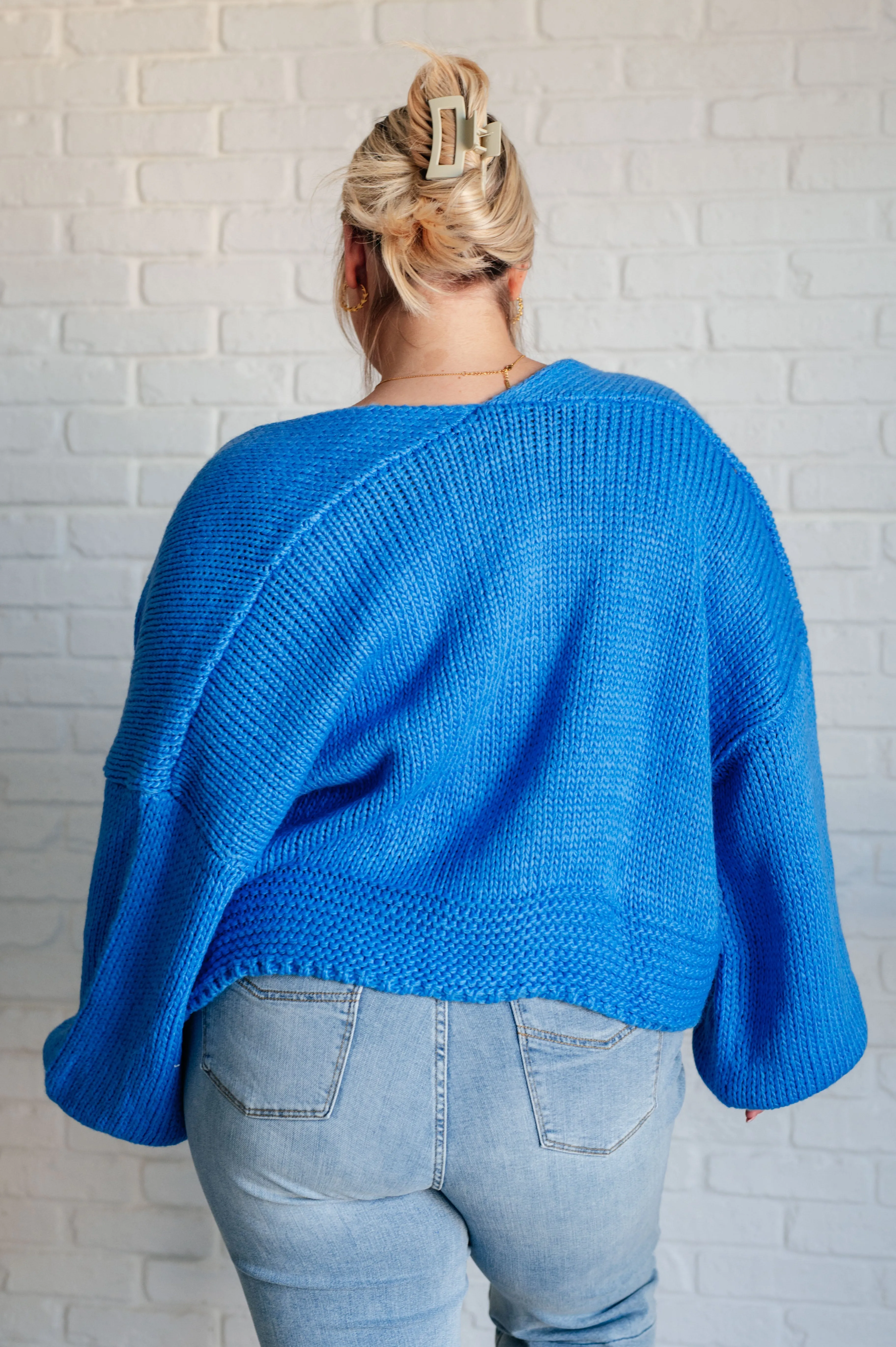 Salem Open Front Cardigan – Balloon Sleeve Sweater in Blue