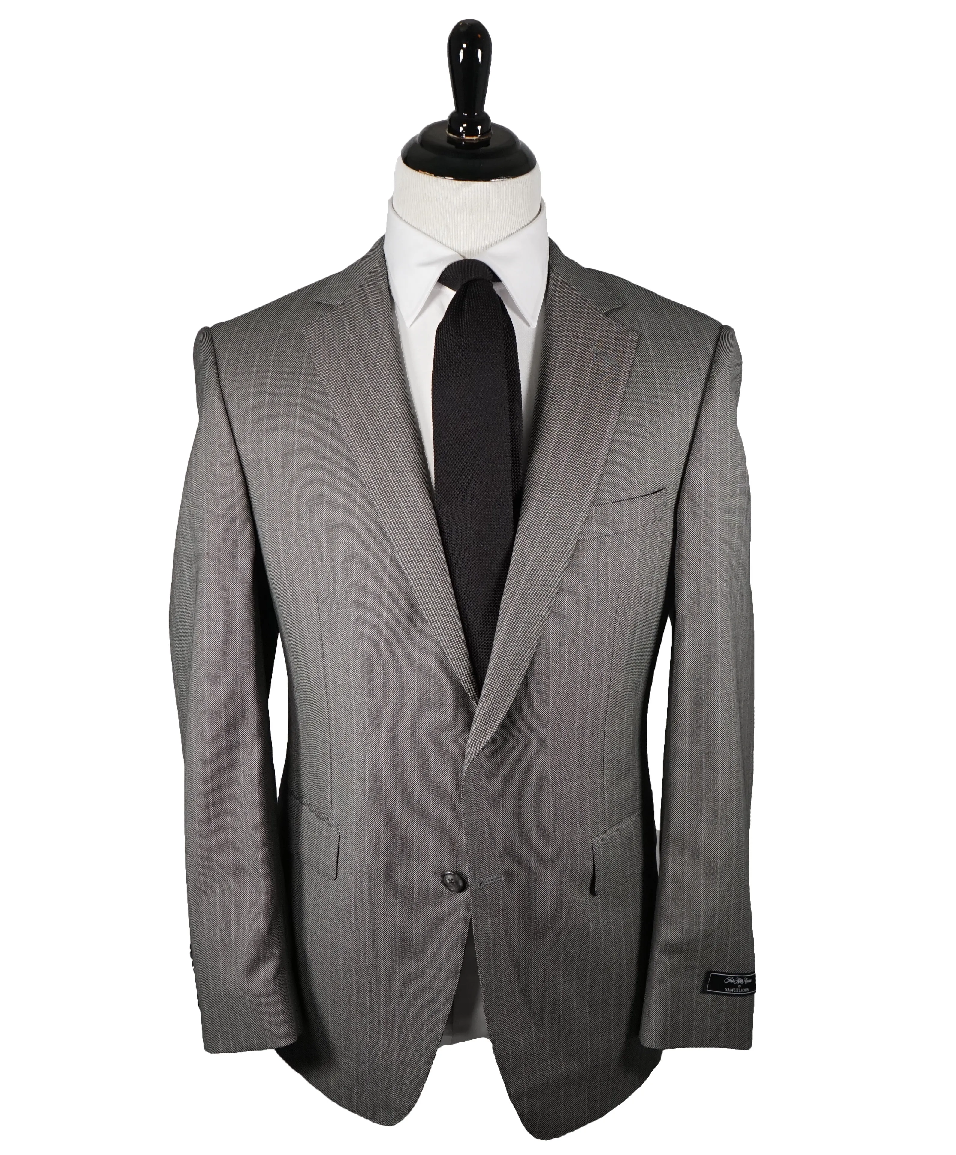 SAMUELSOHN - Super 130’s Textured Wool Gray Birdseye Stripe Suit - 42R