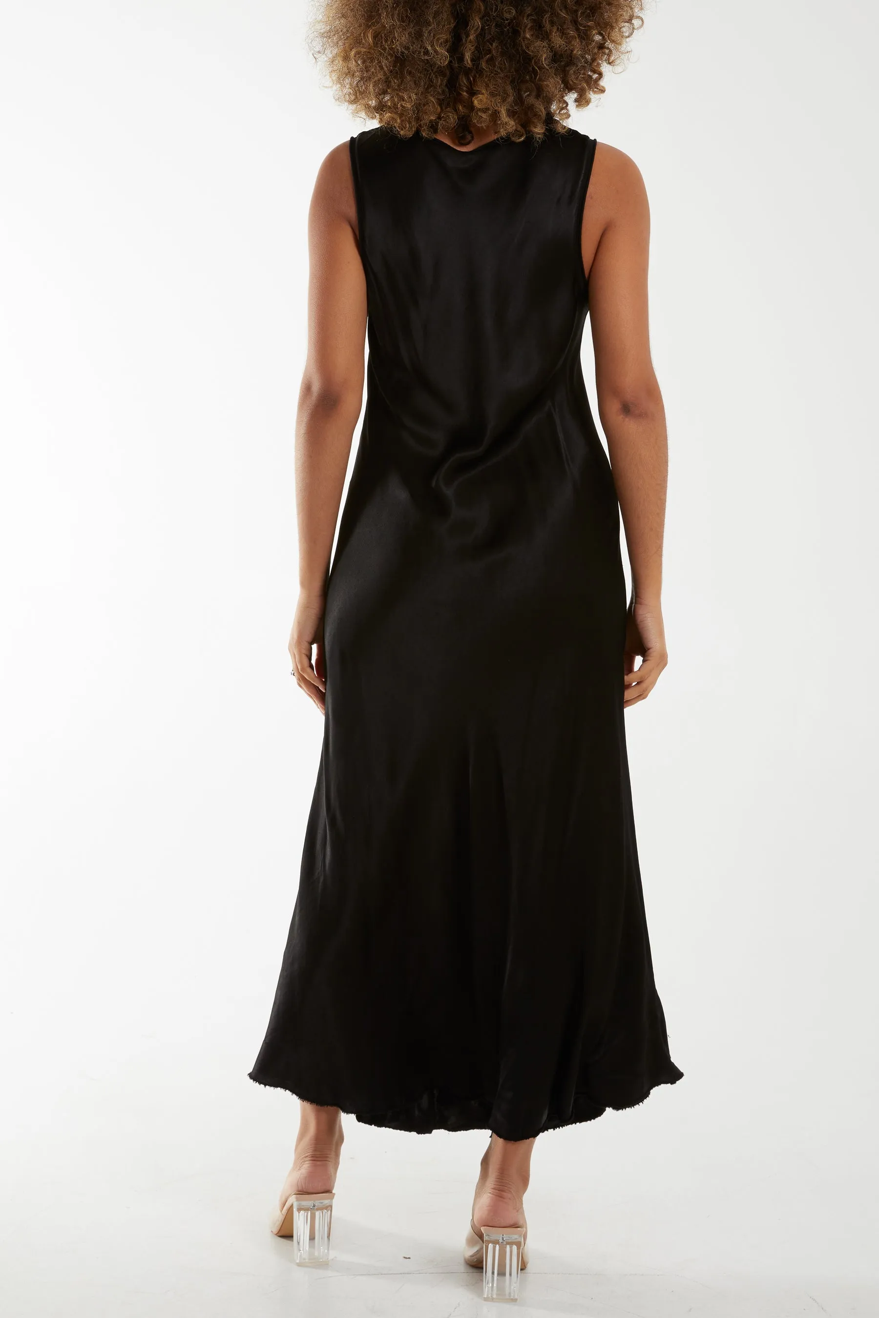 Satin Bias Cut V Neck Maxi Dress