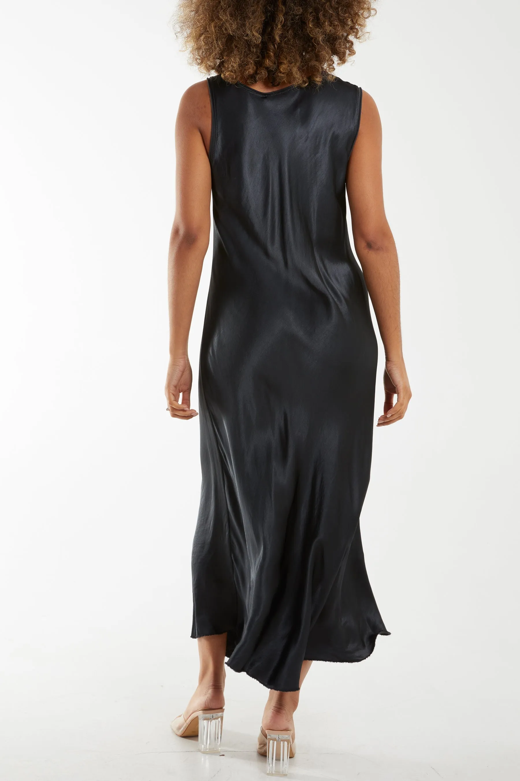Satin Bias Cut V Neck Maxi Dress