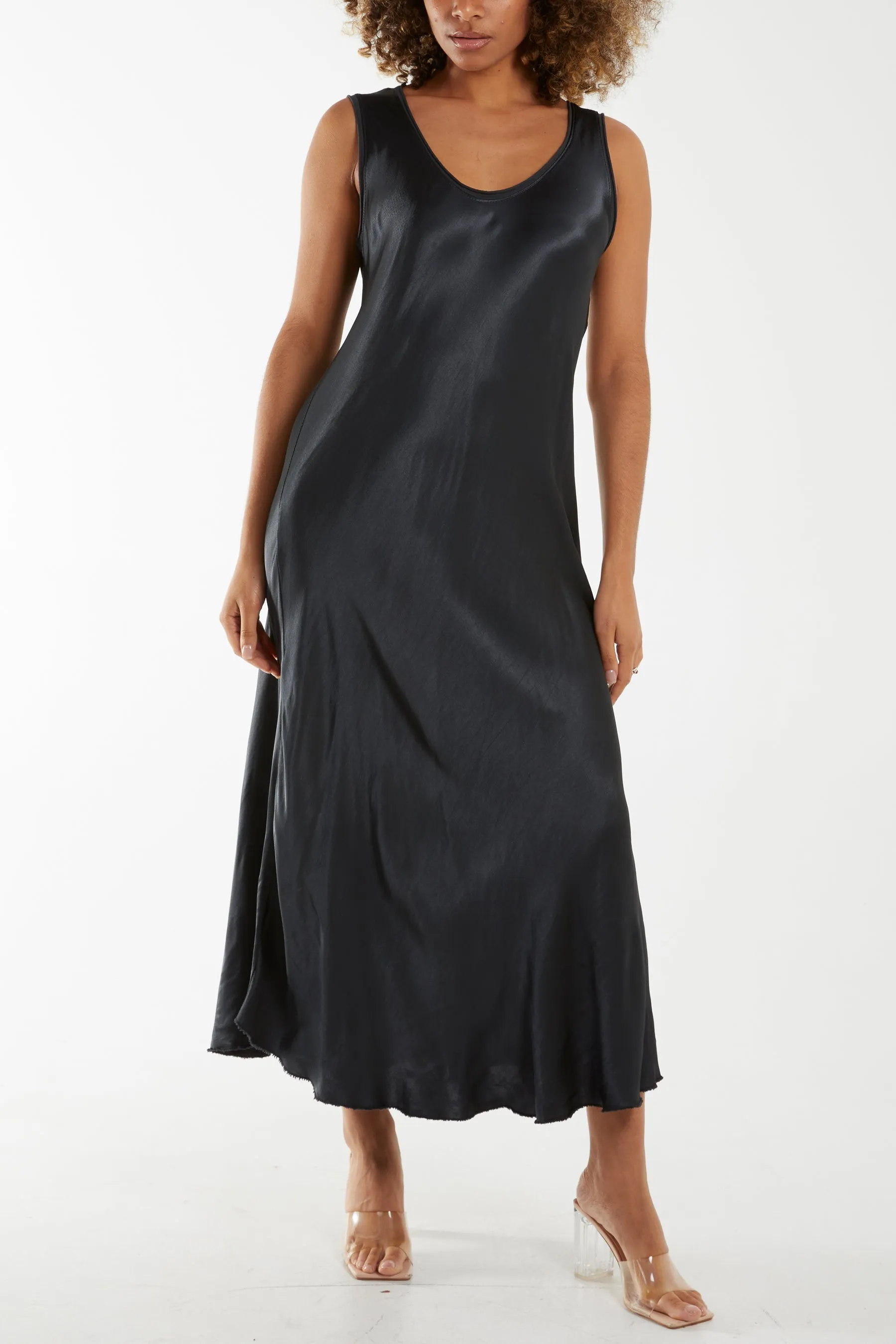 Satin Bias Cut V Neck Maxi Dress