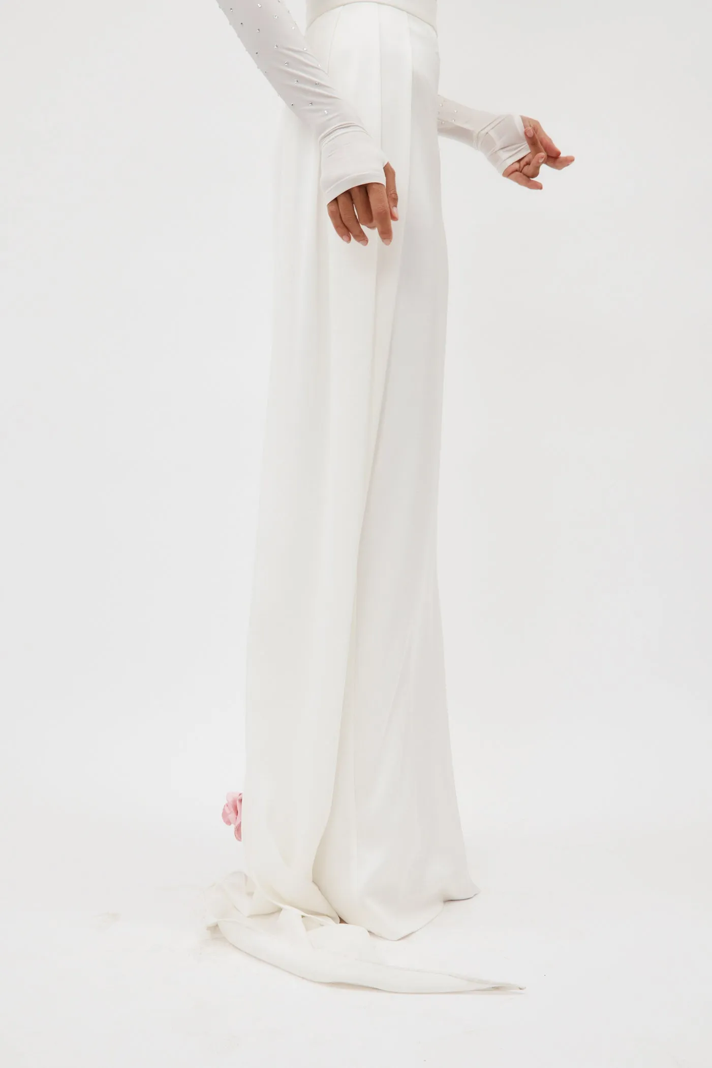 Satin Crepe Column White Skirt with Sash