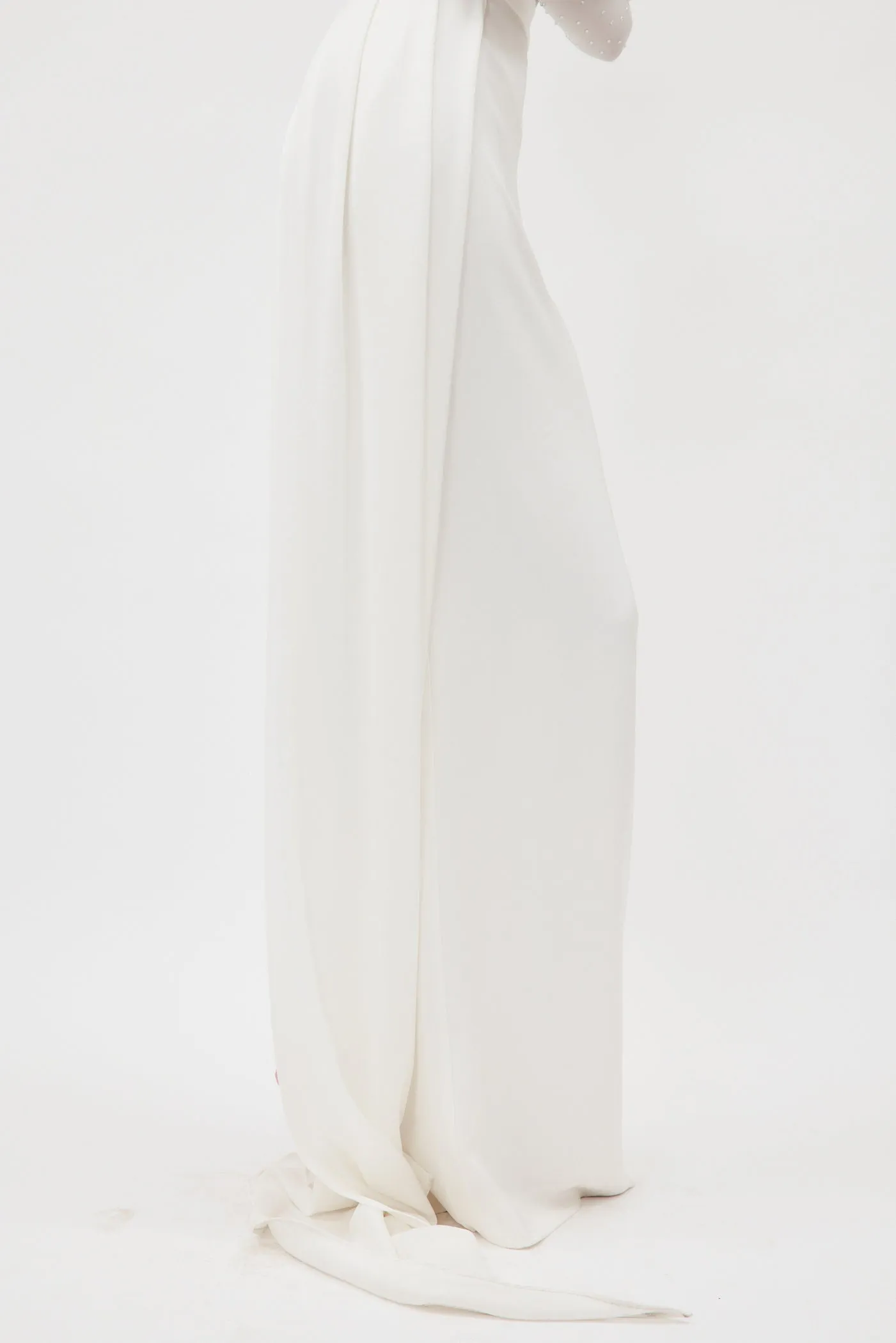 Satin Crepe Column White Skirt with Sash