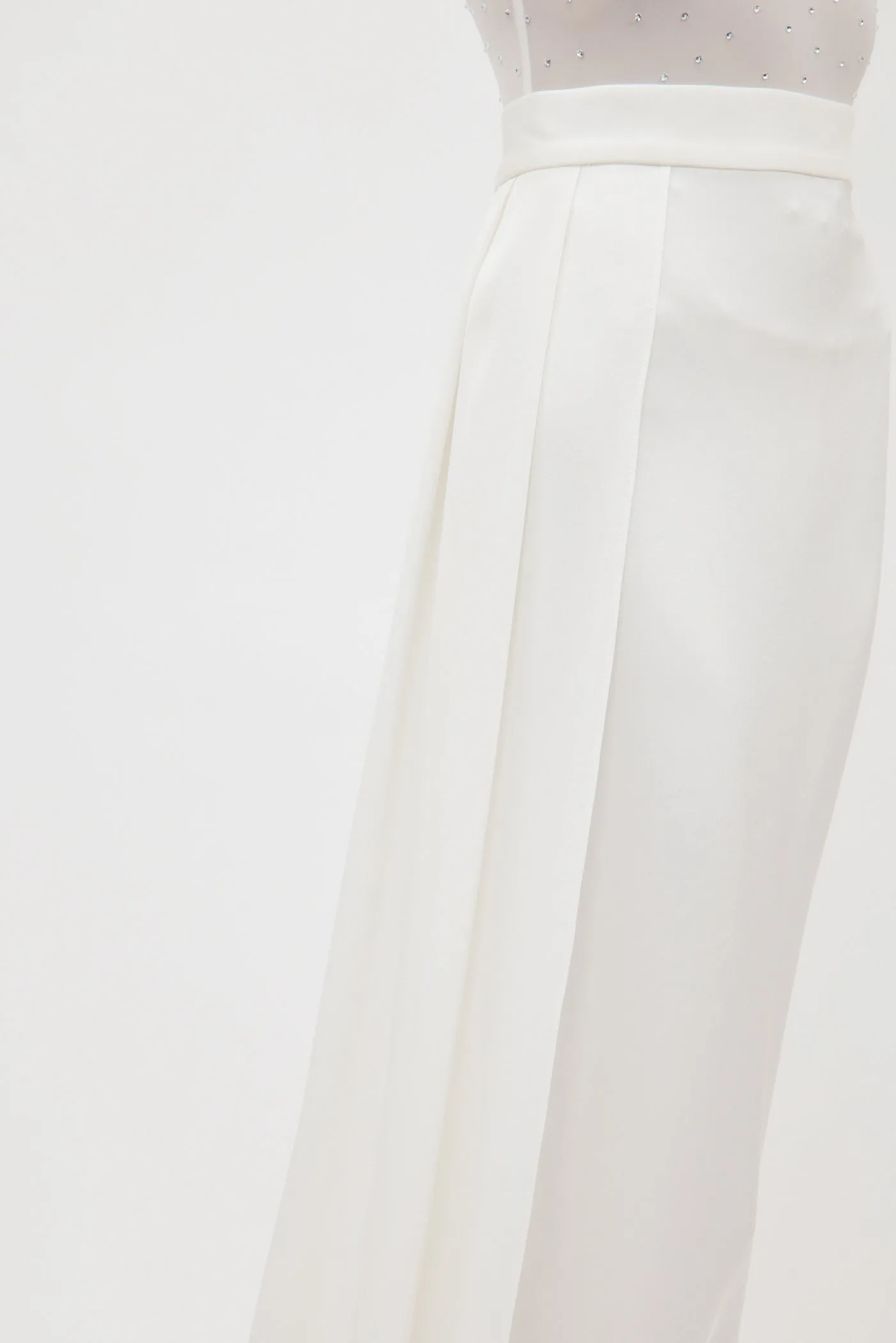 Satin Crepe Column White Skirt with Sash