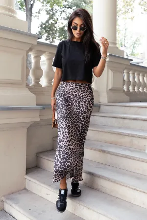 Satin-Effect Panther Bias-Cut Skirt