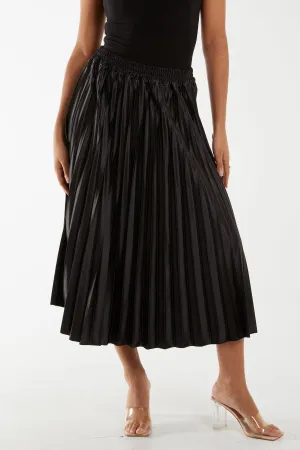 Satin Plisse Midi Skirt