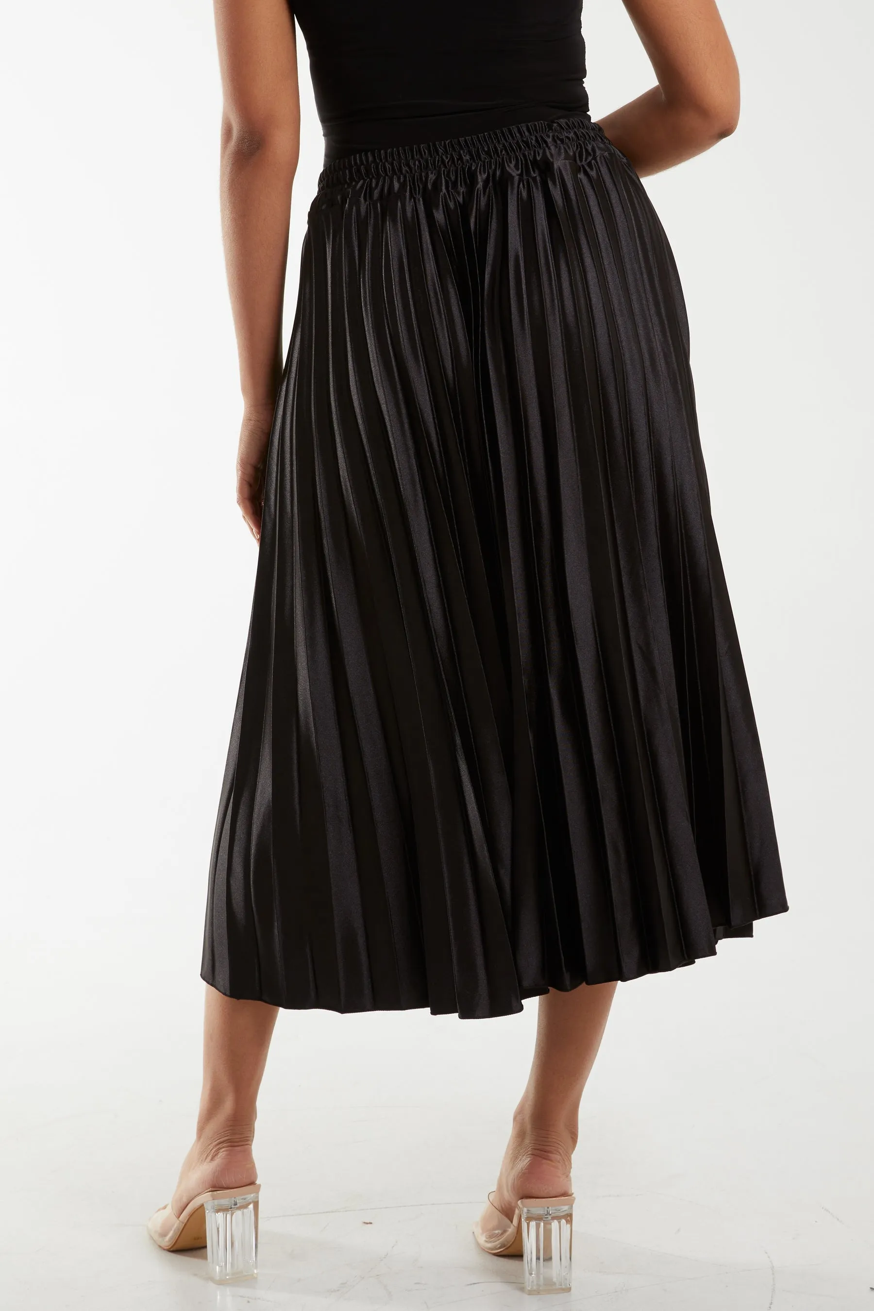 Satin Plisse Midi Skirt