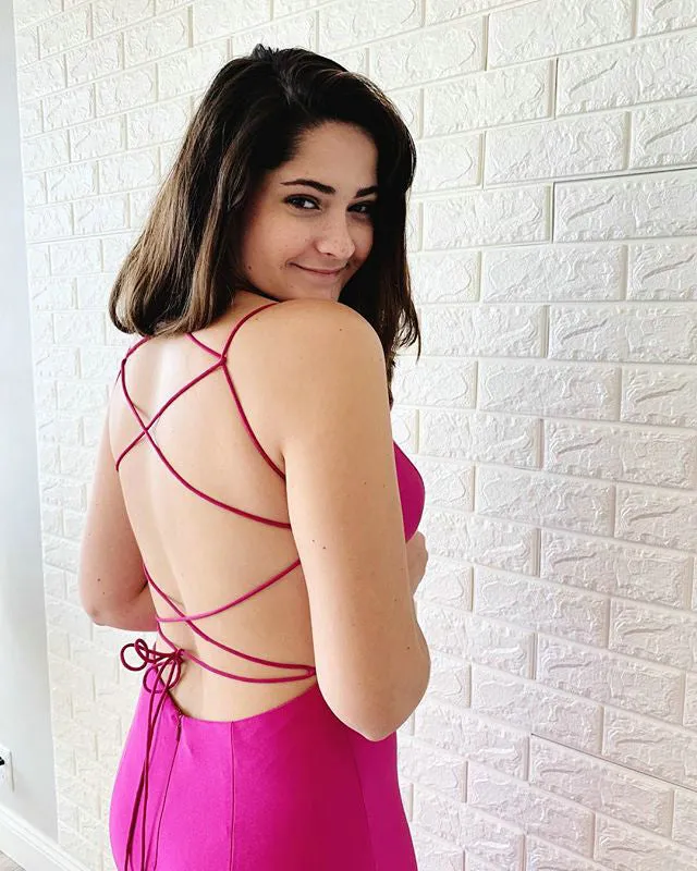 Sexy 2019 Fuchsia Mermaid Prom Dresses with V-Neck Long Prom Party Gowns