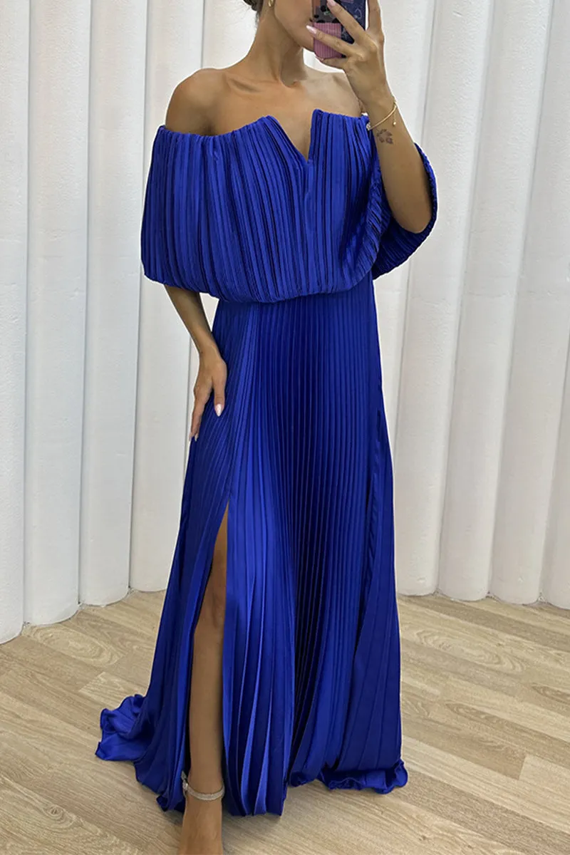 Sexy Formal Solid Slit Fold Off the Shoulder Evening Dresses