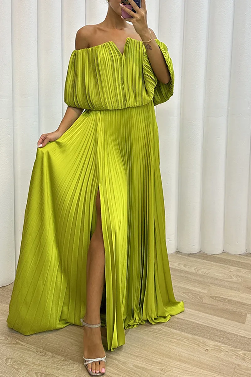 Sexy Formal Solid Slit Fold Off the Shoulder Evening Dresses