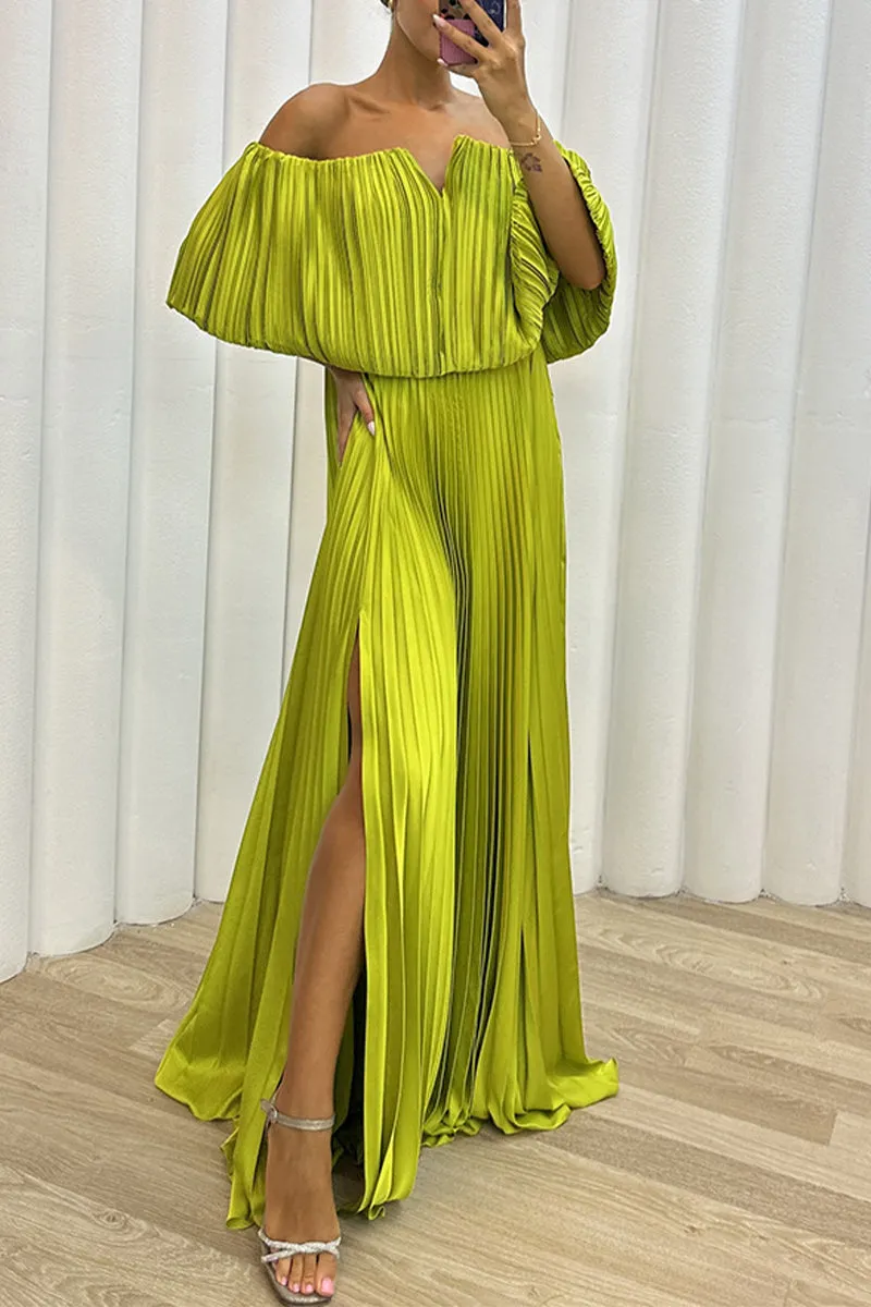 Sexy Formal Solid Slit Fold Off the Shoulder Evening Dresses