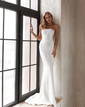 Sexy Sequined Prom Dresses Mermaid Silhouette Strapless Long Trumpet Prom Gowns Formal Dress