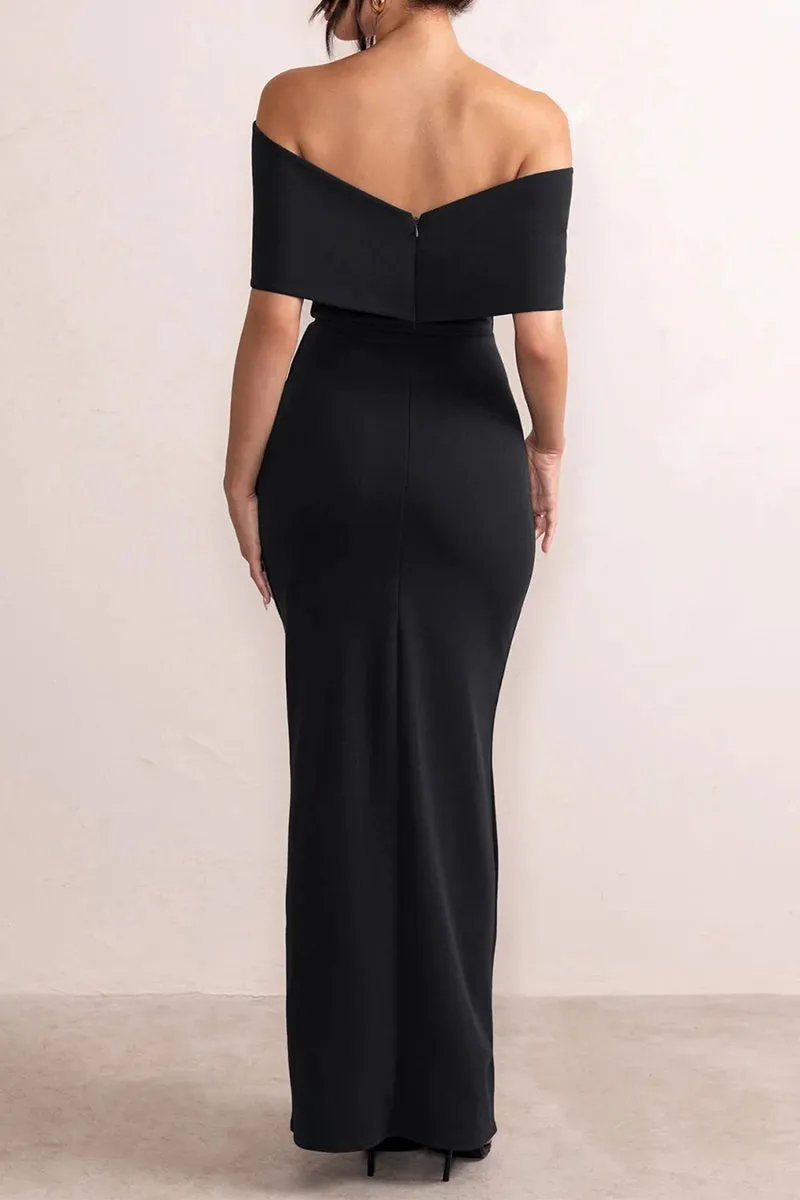 Sexy Solid Slit With Bow Off the Shoulder Irregular Dresses