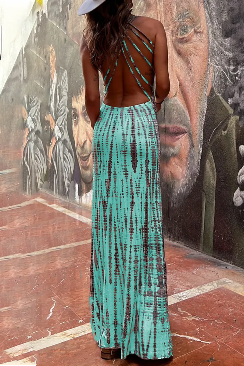 Sexy Striped Patchwork Backless U Neck Vest Dresses
