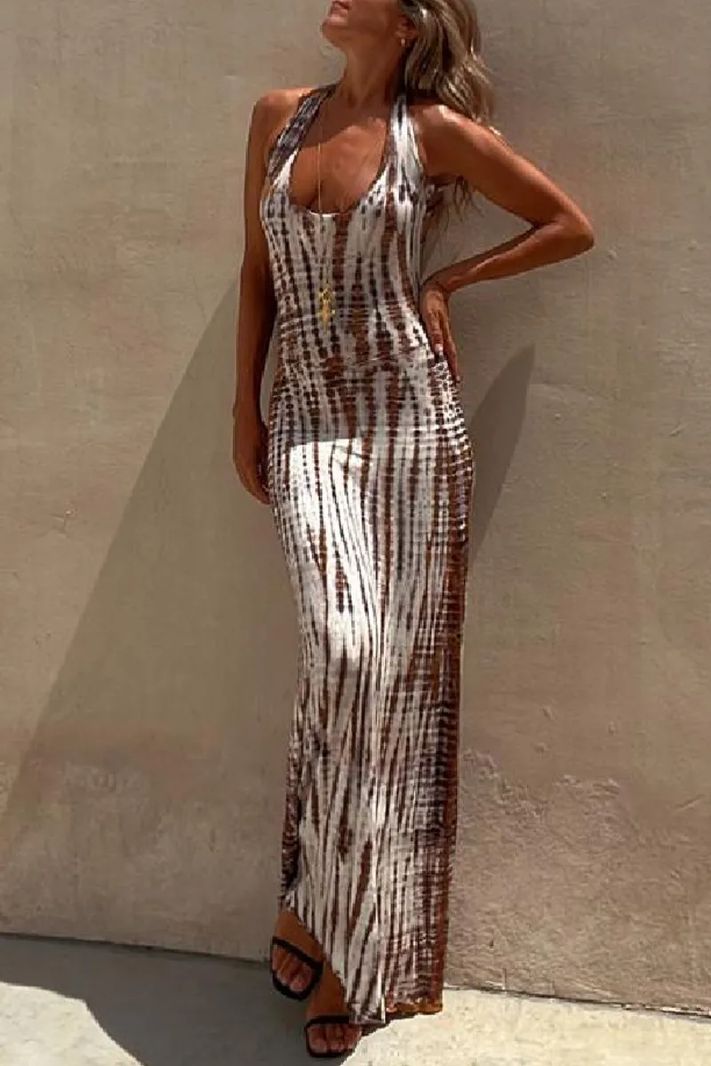 Sexy Striped Patchwork Backless U Neck Vest Dresses