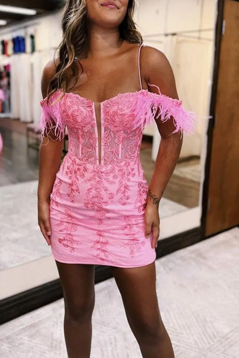 Sheath Off the Shoulder Lace Homecoming Dresses