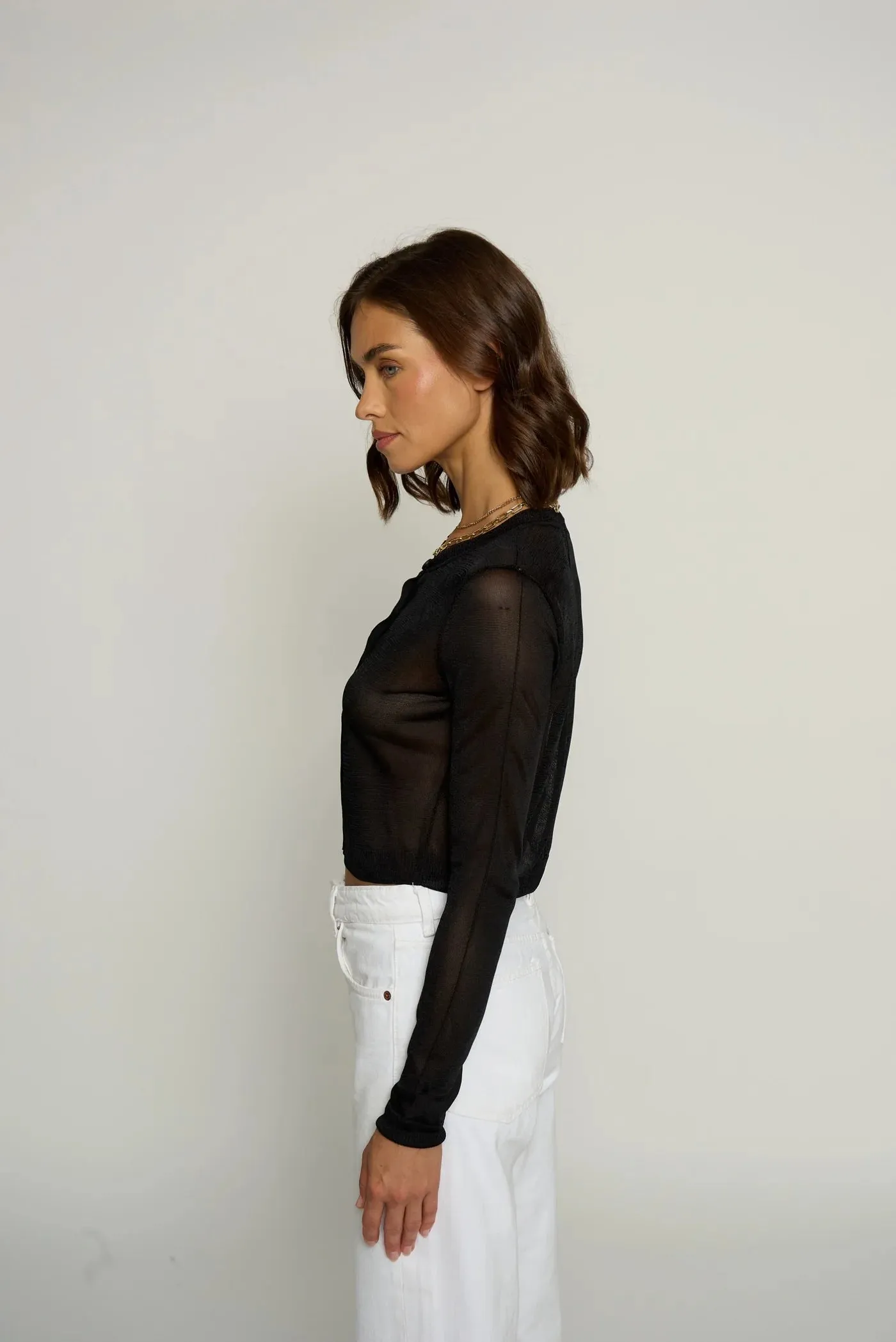 Sheer Cropped Cardigan - Black