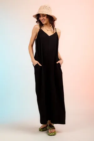 Sleeveless Pleated Wide Leg Jumpsuit w/ pockets