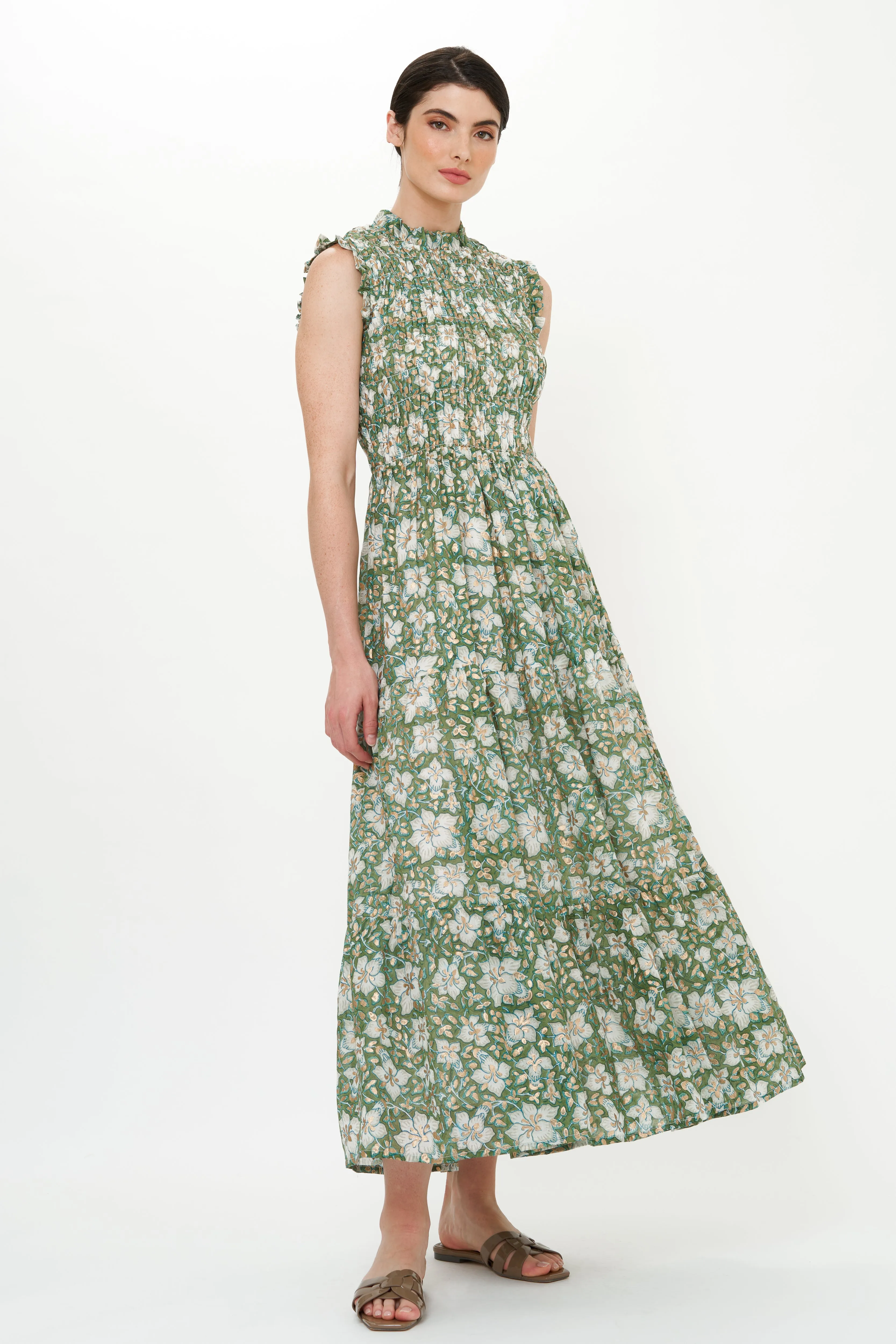 Sleeveless Smocked Maxi- Ivy Olive