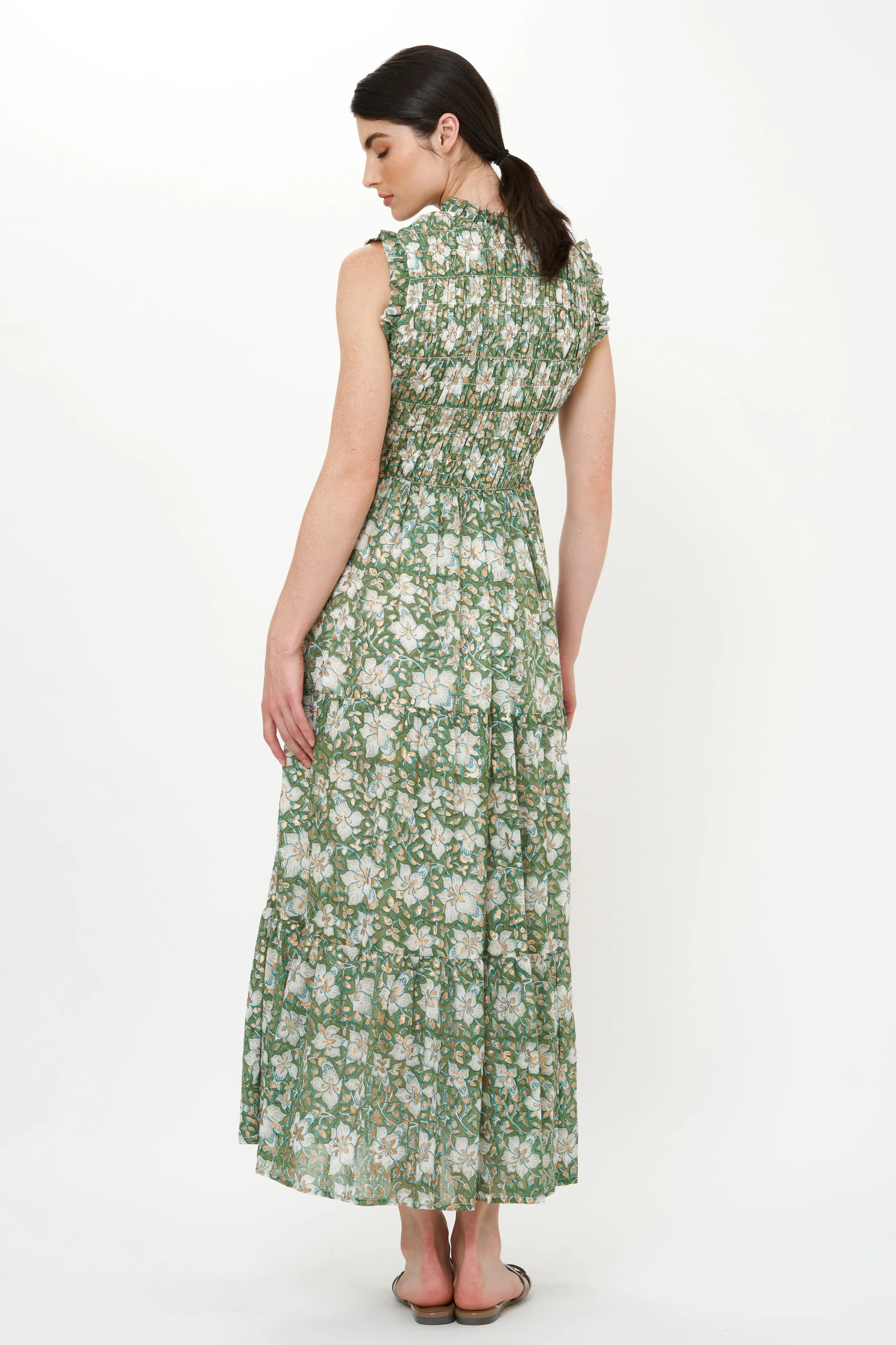 Sleeveless Smocked Maxi- Ivy Olive