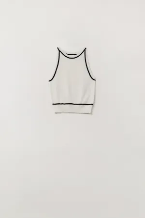 Sleeveless Sweater In White Featuring Black Lines On The Outside