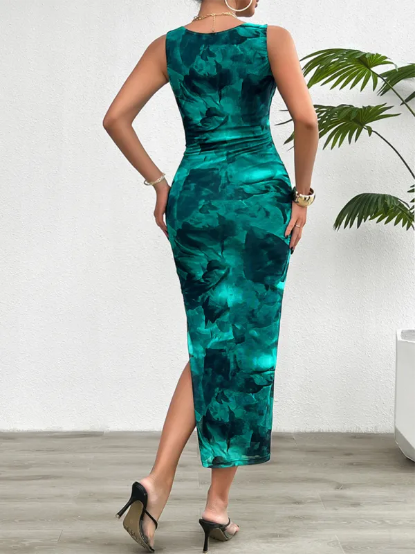 Slim Fit Mesh Maxi Dress with Ruched Detail