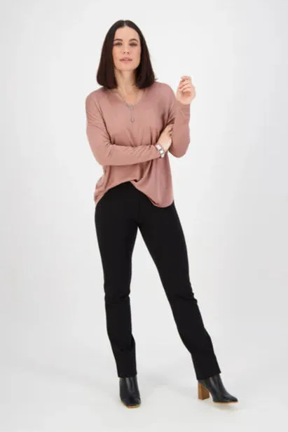 Slim Leg Full Length Ponti Pant With Fly - Black
