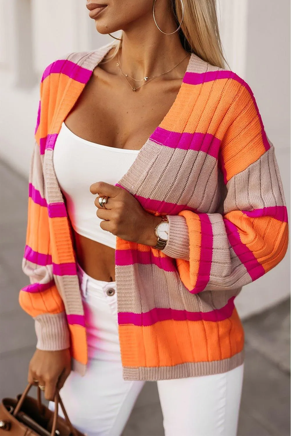 Slouchy Orange Striped Cardigan