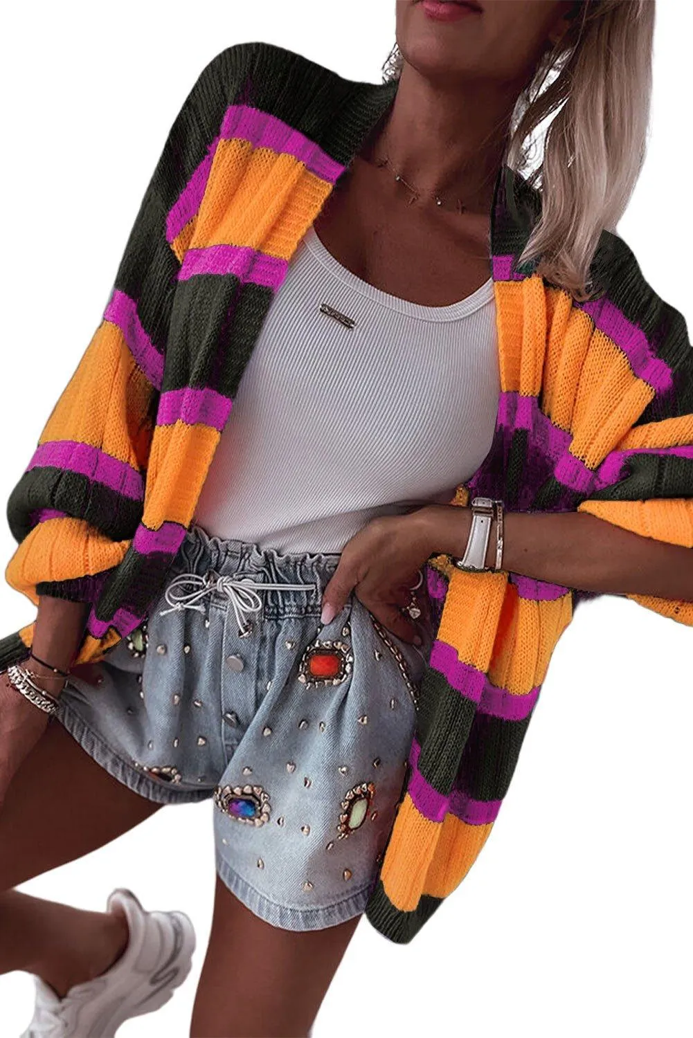 Slouchy Orange Striped Cardigan