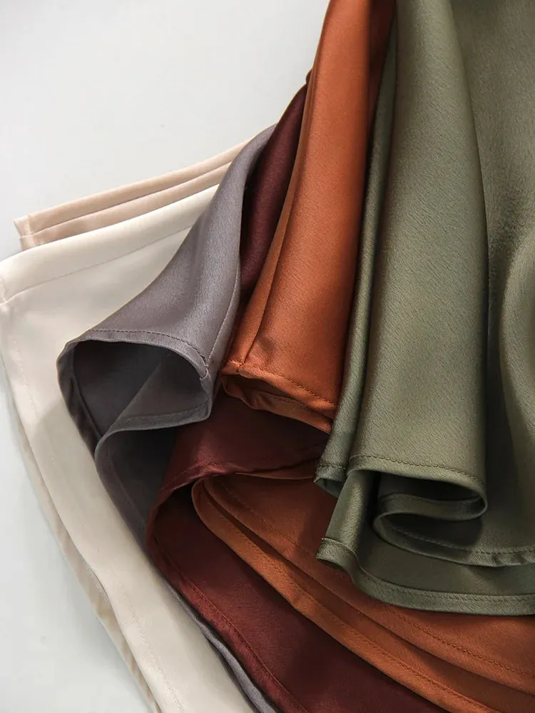 Spring Summer Straight Maxi Satin Silk Skirts