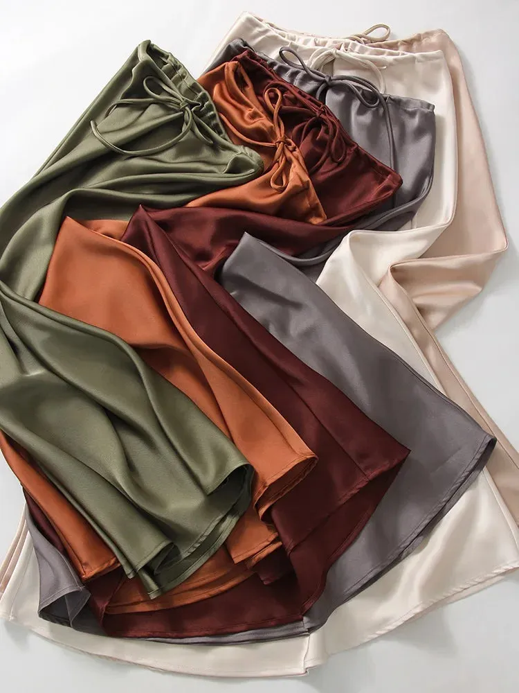 Spring Summer Straight Maxi Satin Silk Skirts