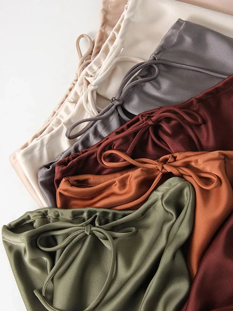 Spring Summer Straight Maxi Satin Silk Skirts