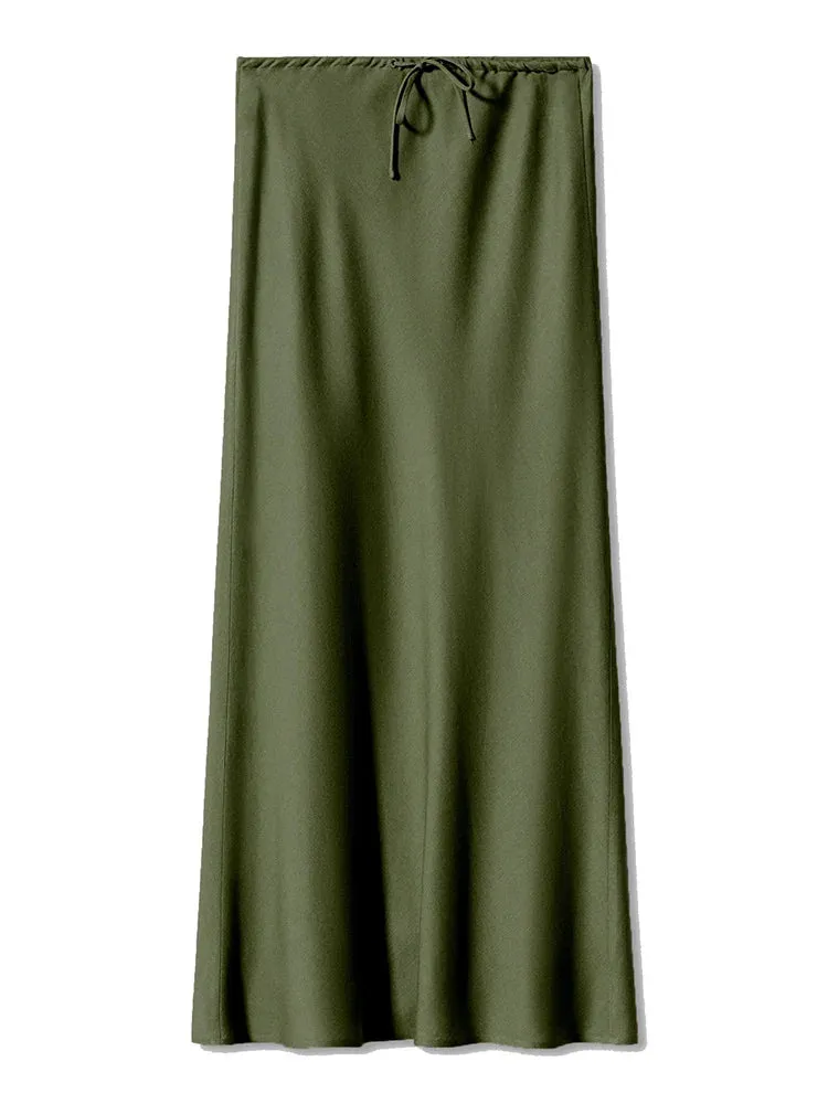 Spring Summer Straight Maxi Satin Silk Skirts