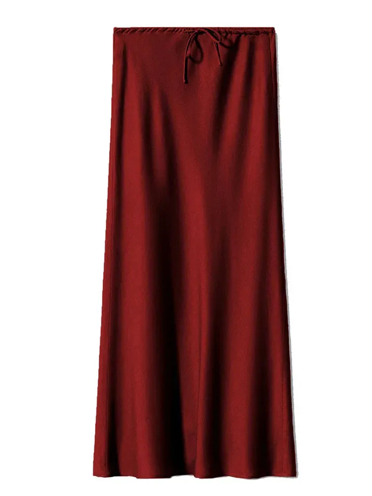 Spring Summer Straight Maxi Satin Silk Skirts
