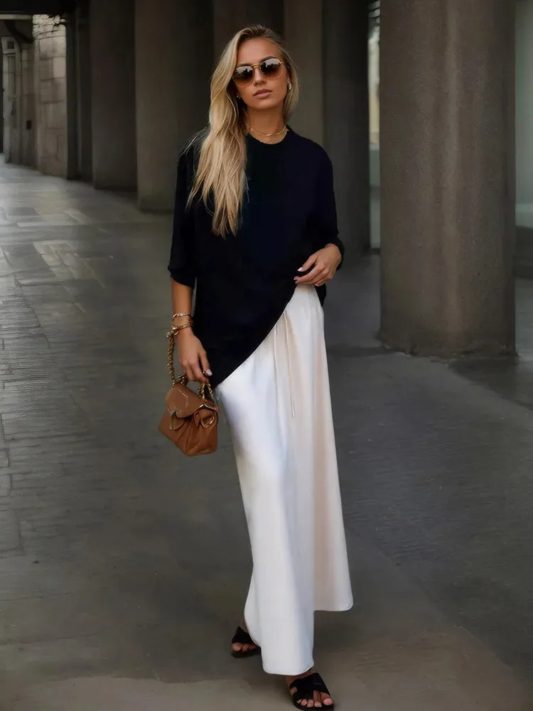 Spring Summer Straight Maxi Satin Silk Skirts