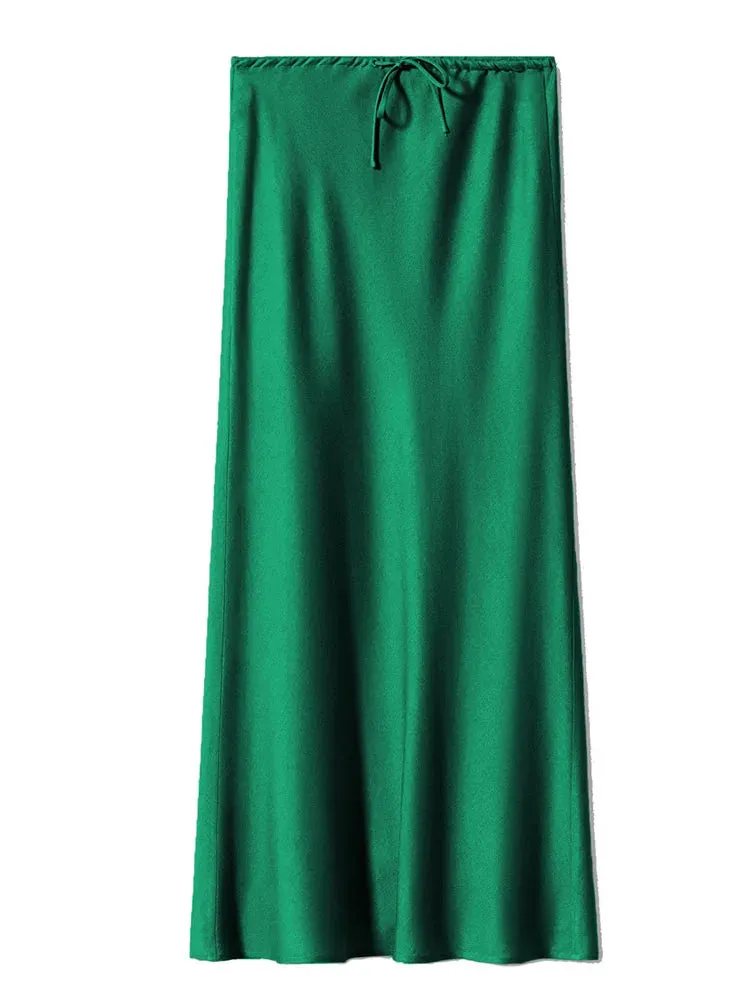 Spring Summer Straight Maxi Satin Silk Skirts