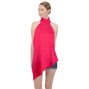 strawberries red dot Halter Asymmetric Satin Top