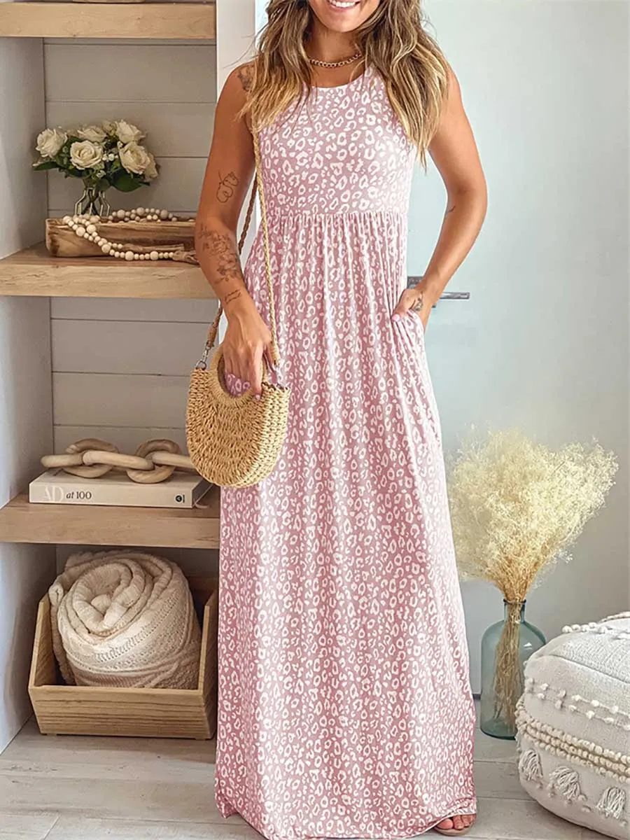 Stunncal Leopard Print Vest Sleeveless Long Dress