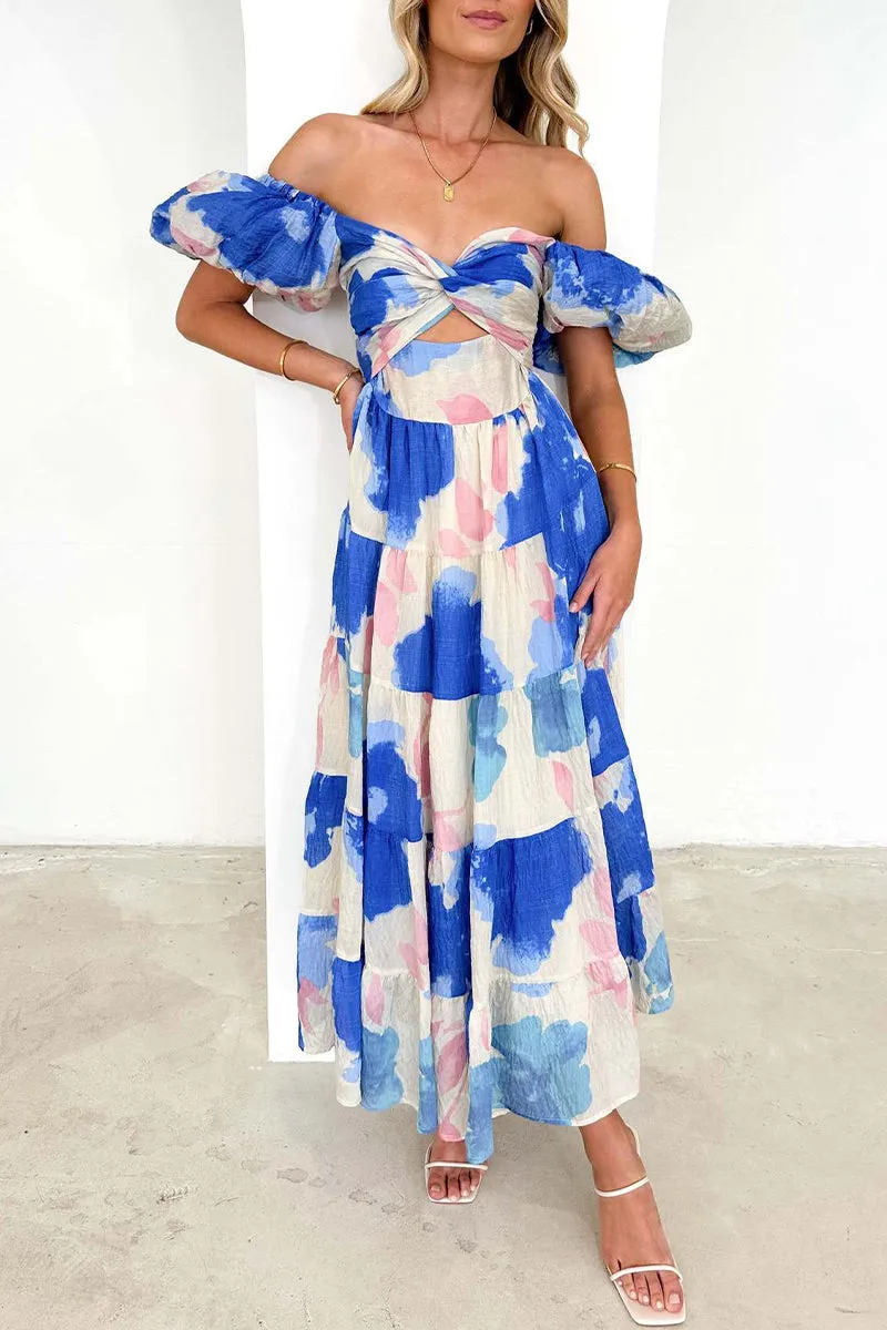 Sweet Elegant Floral Hollowed Out Off the Shoulder Printed Dresses