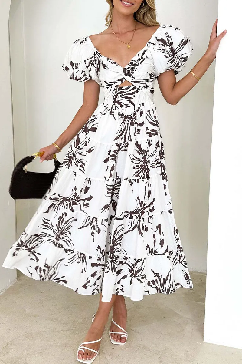Sweet Elegant Floral Hollowed Out Off the Shoulder Printed Dresses