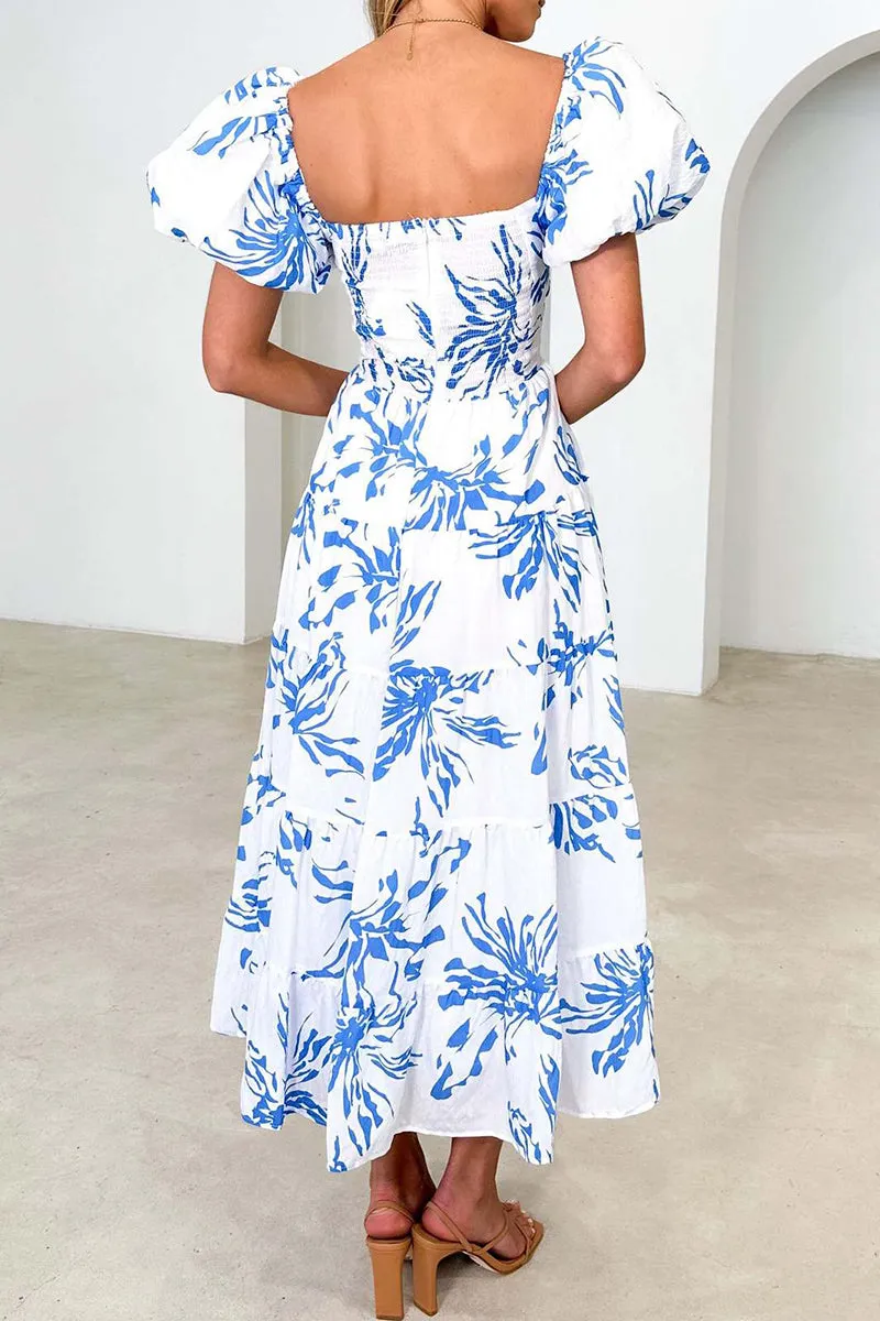 Sweet Elegant Floral Hollowed Out Off the Shoulder Printed Dresses
