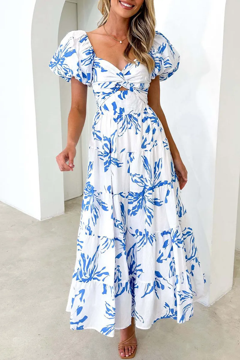 Sweet Elegant Floral Hollowed Out Off the Shoulder Printed Dresses