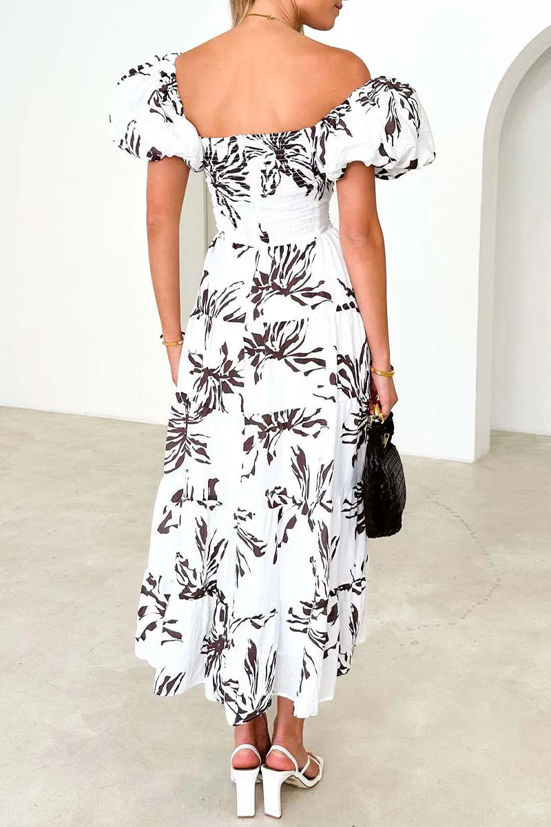 Sweet Elegant Floral Hollowed Out Off the Shoulder Printed Dresses